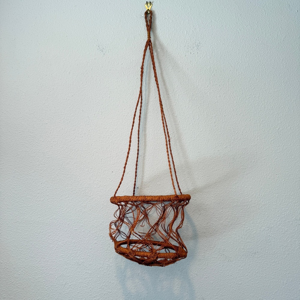 Vintage Hand Woven Terracotta Fiber Hanging Basket Macrame Plant Hanger Boho